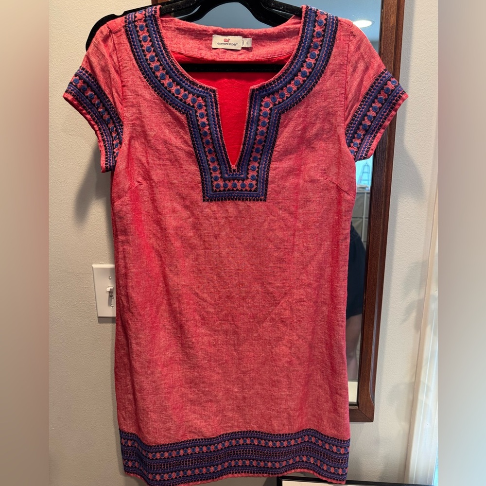 Vineyard Vines Red Tunic with Blue Embroidery